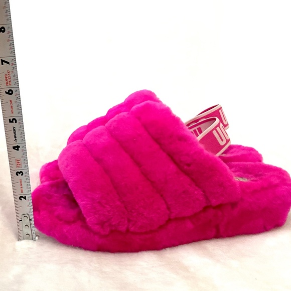 UGG FLUFF YEAH LAMB FUR HOT PINK SLING BACK PEEP TOE SLIPPERS SZ 7 - Picture 13 of 14
